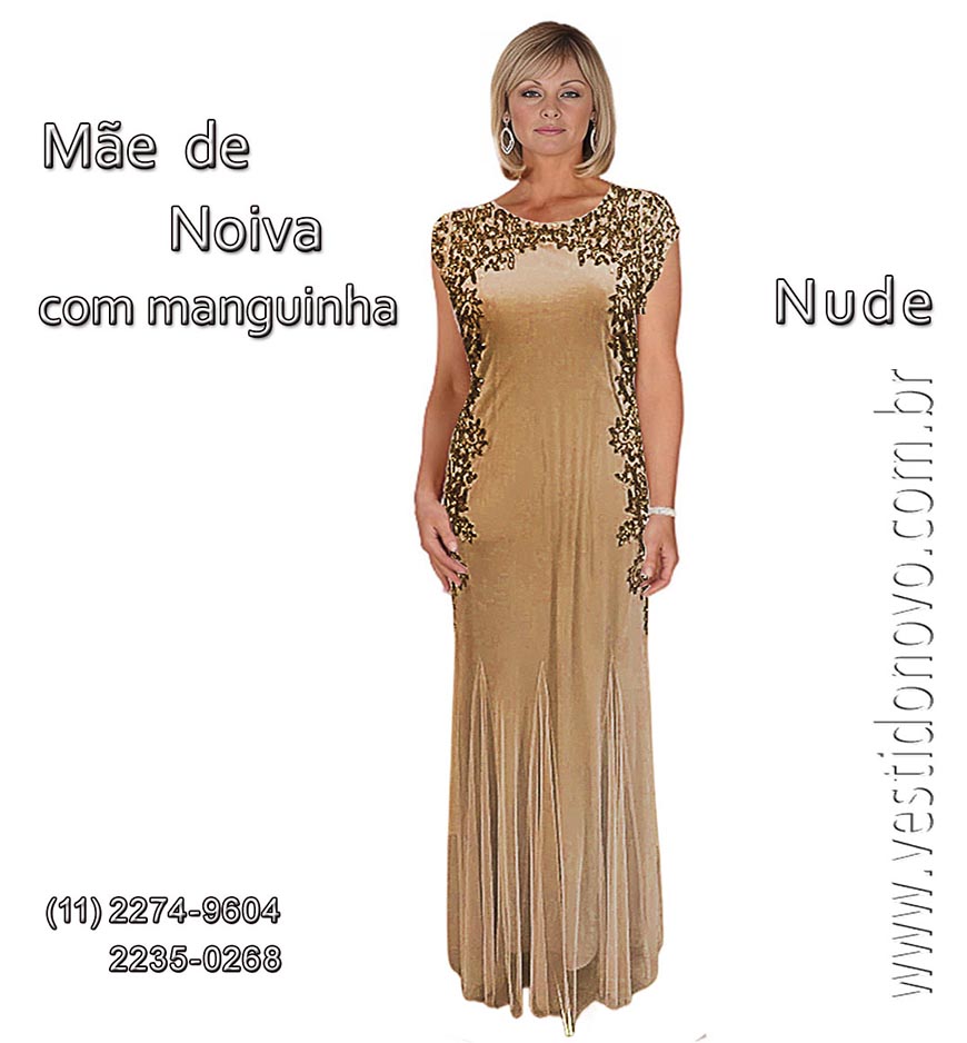 vestido de festa nude com dourado para m�e da noiva, em S�o Paulo